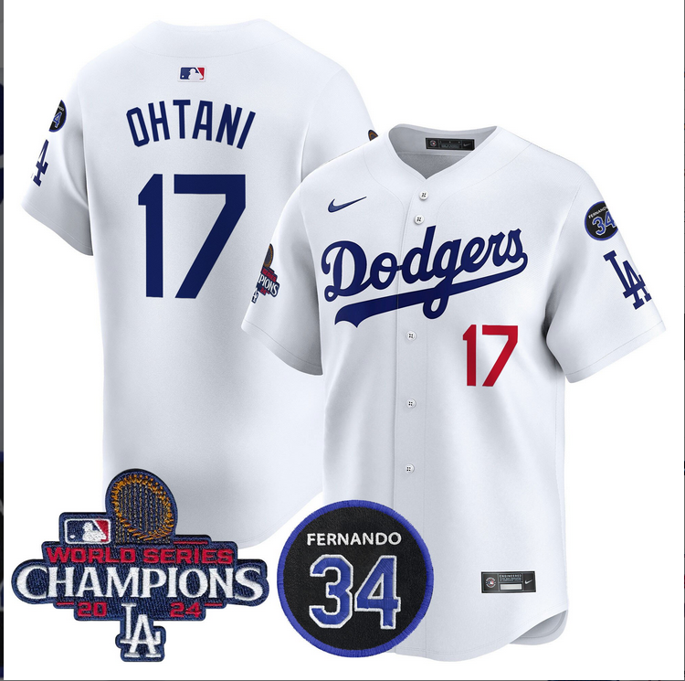 Men MLB Los Angeles Dodgers #17 Ohtani white 2024 World Series Champions Patch Limited Jersey